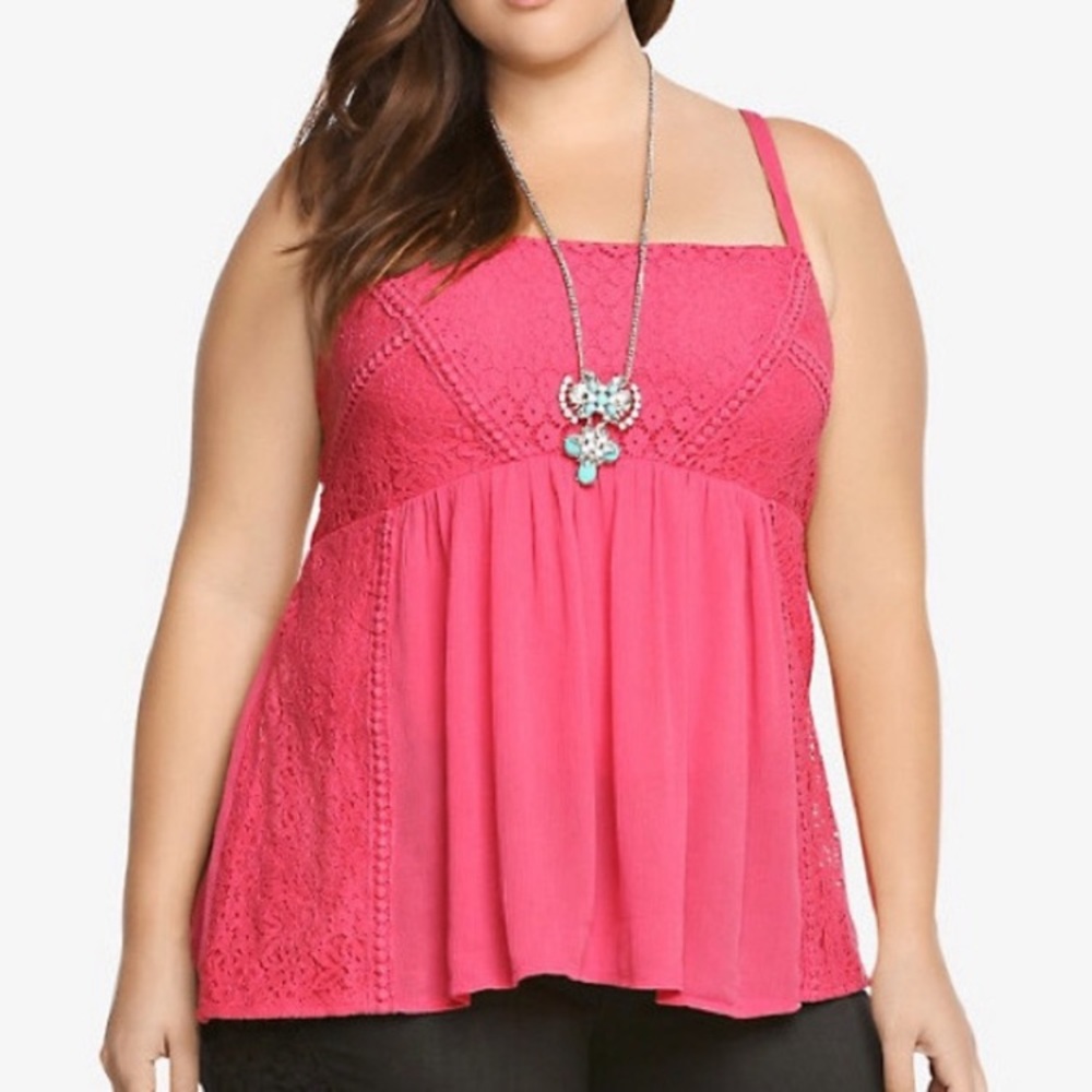 Torrid Crochet lace babydoll tank top